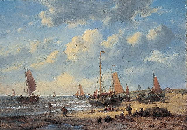 George Willem Opdenhoff | Boats on the beach of Scheveningen, Öl auf Leinwand, 48,0 x 68,5 cm, signed l.l.