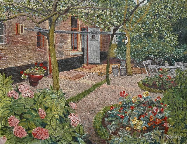 Herman Bieling | A sunny backyard, Öl auf Leinwand, 40,4 x 52,1 cm, signed l.r.