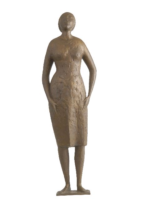 Manche A.A.M.  | A female standing, Bronze 69,0 x 20,5 cm, signed with the artist's stamp on the base und dated 7-II '57
