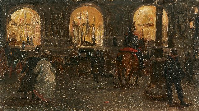 Thies Luijt | Horse carridges at the Opera in Paris, by night, Öl auf Holz, 22,7 x 40,1 cm, signed l.l.