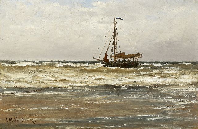 Hendrik Willem Mesdag | Seaview with a fishing boat, Öl auf Holz, 26,0 x 39,5 cm, signed l.l. und dated '74