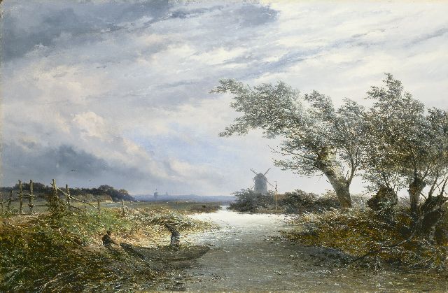 J.G. Hans | Landscape with pollard willows and a mill, Öl auf Leinwand, 71,7 x 109,7 cm, signed l.r. und dated '70