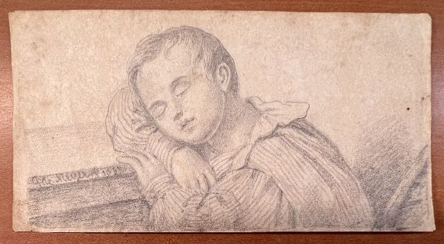 Gillis Meijer | Schlafendes Kind, Bleistift auf Papier, 7,3 x 14,0 cm, Unterzeichnet l.u. und datiert 1837