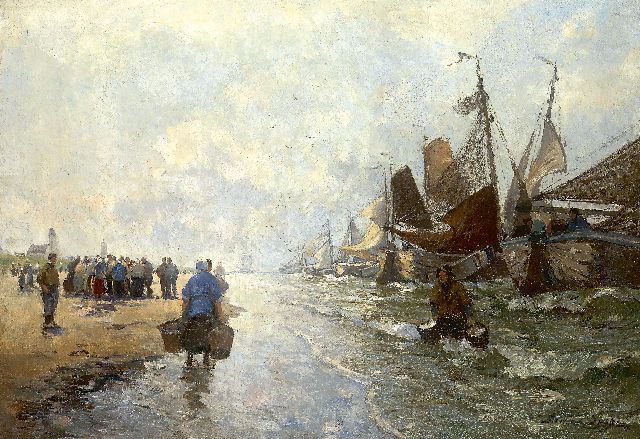 German Grobe | Return of the fishing fleet, Öl auf Leinwand, 62,0 x 87,5 cm, signed l.r. und painted circa 1916