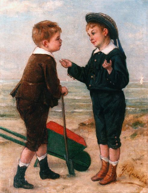 Albert Roosenboom | Two boys on the beach, Öl auf Leinwand, 24,5 x 19,2 cm, signed l.r.