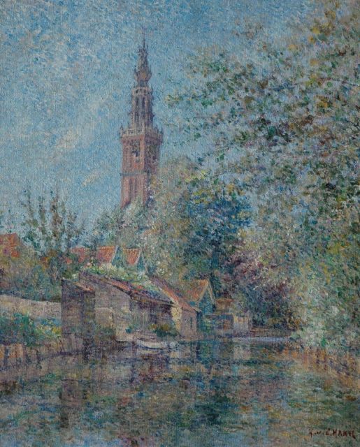 Haar H.P. van der | A view in Edam with the Speeltoren, Öl auf Leinwand 50,3 x 40,3 cm, signed l.r.