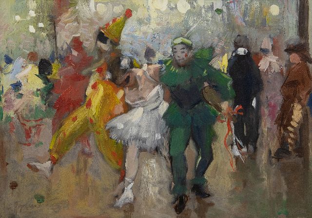 August van Voorden | Dancing at the Bal Masqué, Öl auf Malereifaser, 26,4 x 36,9 cm, signed l.l.