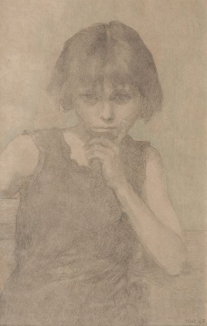 Sanne Bruinier | Portrait of a girl, Kreide auf Papier, 40,8 x 26,3 cm, painted 'mrt '98'
