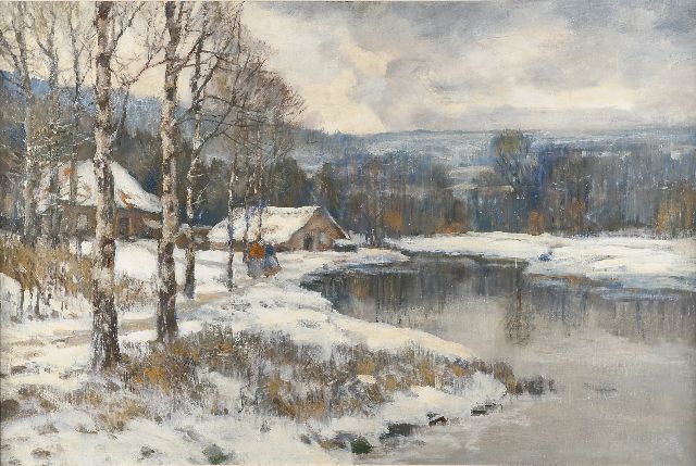 Louis van Soest | Winterlandschaft auf der Veluwe mit Figuren, Öl auf Leinwand, 60,3 x 90,0 cm