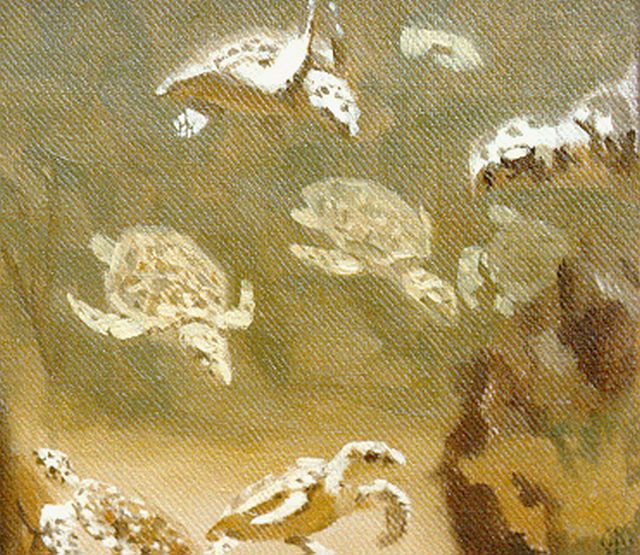 Gerrit Willem Dijsselhof | Turtles, Öl auf Holz, 15,0 x 15,0 cm, signed l.r. with monogram