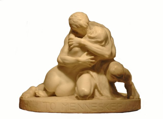 Stephan Abel Sinding | Zwei Menschen, Marmor, 46,0 x 59,0 cm, Unterzeichnet auf der Basis