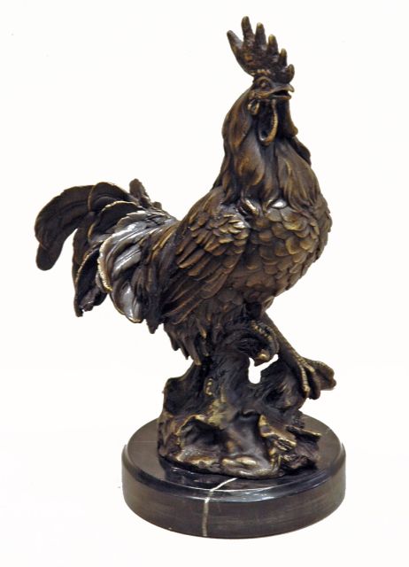 Onbekend 20e eeuw  | Rooster, Bronze 32,2 x 20,1 cm, signed signed 'EUIS' on the base