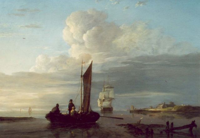 Johannes Hermanus Koekkoek | Sailing vessels on an estuary, Öl auf Holz, 28,0 x 39,0 cm, signed l.r.