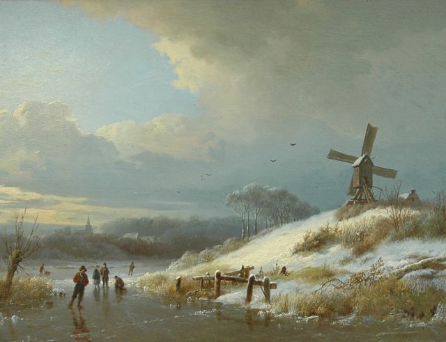 Barend Cornelis Koekkoek | Skaters on ice, Öl auf Tafel, 23,1 x 30,3 cm, Unterzeichnet u.r. und datiert 1834