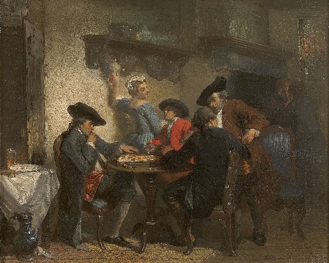 Herman ten Kate | A game of draughts, Öl auf Tafel, 18,1 x 22,4 cm, signed l.r.