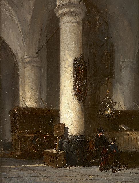 Johannes Bosboom | Innenraum der Hervormde Kerk von Hattem, Öl auf Holz, 17,6 x 13,4 cm, Unterzeichnet u.M.