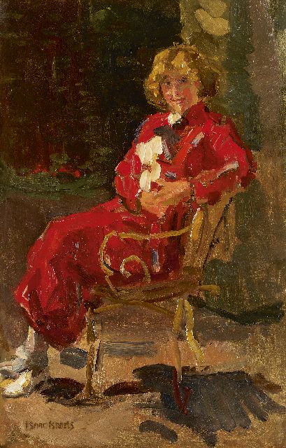 Isaac Israels | Lady in a red dress, Öl auf Leinwand, 80,2 x 52,0 cm, signed l.l.