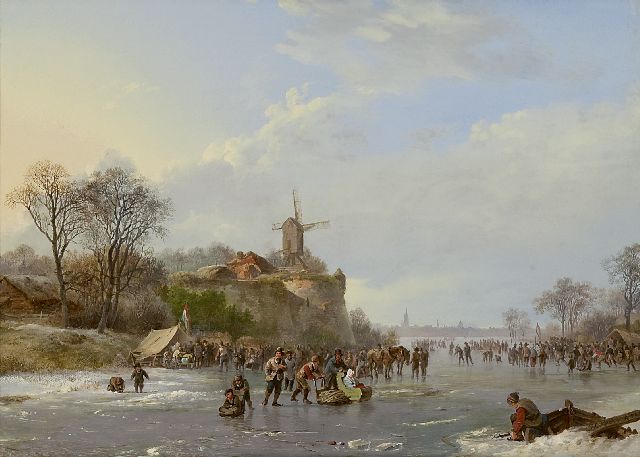 Barend Cornelis Koekkoek | Eisvergnügen auf dem Fluss, Öl auf Tafel, 31,4 x 43,9 cm, Unterzeichnet u.r. und datiert 1827