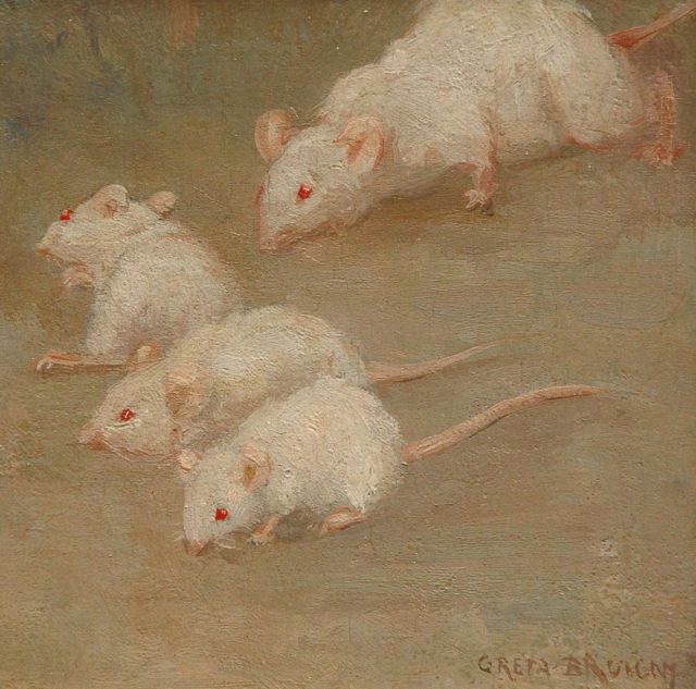Greta Bruigom | Little white mice, Öl auf Holz, 13,1 x 12,9 cm, signed l.r.