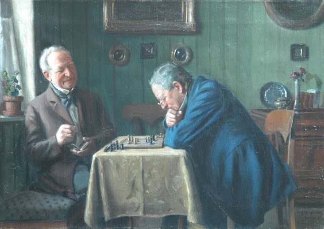 Max Barascudts | A game of chess, Öl auf Leinwand, 35,5 x 50,0 cm, signed l.r.