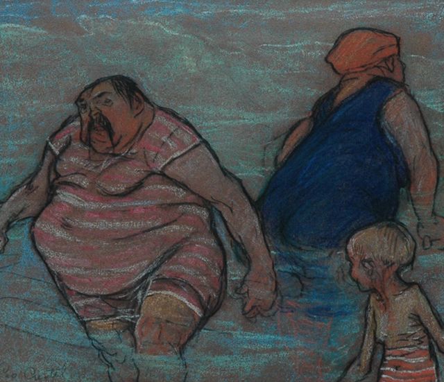 Leo Gestel | Family taking a bath, Holzkohle und Pastell auf Papier, 20,9 x 24,2 cm, signed l.l.