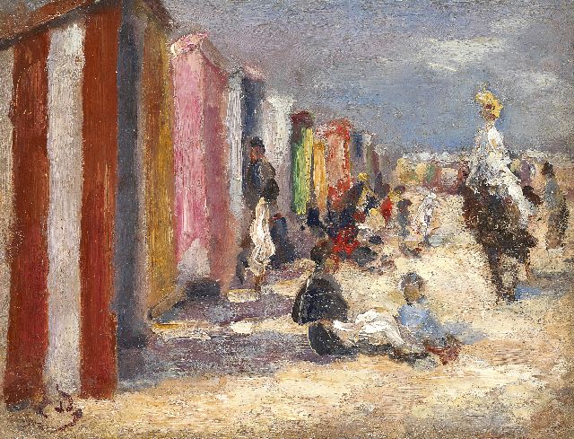 Léon Dufour | Beach scene, Öl auf Holz, 13,8 x 18,0 cm, signed l.l. with monogram