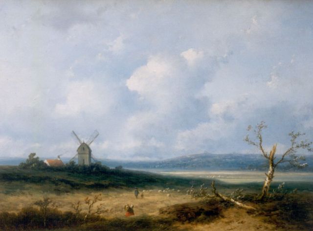 John Franciscus Hoppenbrouwers | A summer landscape with a shepherd and his flock, Öl auf Holz, 23,0 x 30,4 cm, signed l.l.
