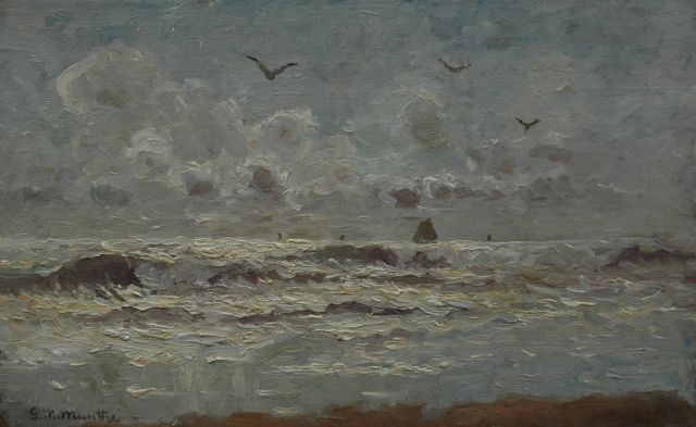 Morgenstjerne Munthe | Sunset at sea, Öl auf Leinwand auf Holz, 26,8 x 42,1 cm, signed l.l. and l.r.