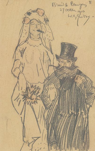 Willy Sluiter | Braut und Bräutigam, Bleistift auf Papier, 19,5 x 12,5 cm, Unterzeichnet r.o. und datiert 27. Oktober 1910