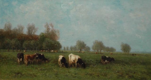 Jan Vrolijk | Cows in a meadow, Öl auf Leinwand, 54,3 x 100,2 cm, signed l.r.