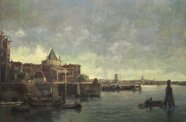 Smith H.  | Town view of Amsterdam with the Schreierstoren, Öl auf Leinwand 99,0 x 150,0 cm, Unterzeichnet l.u.