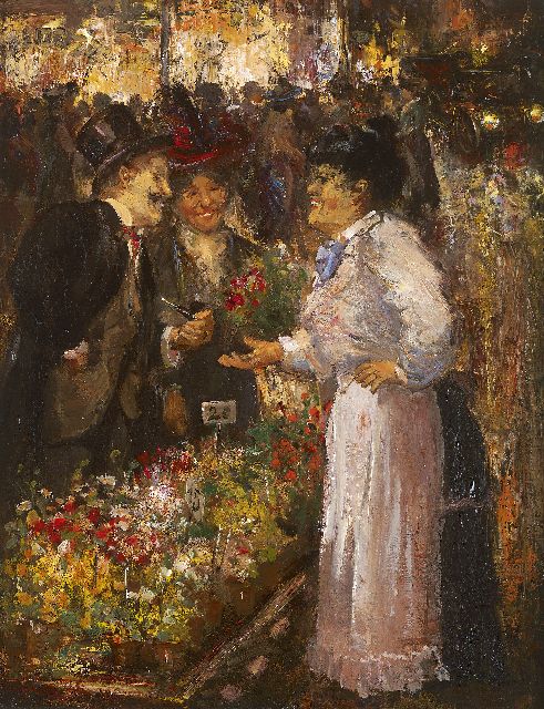 Frans Helfferrich | Flowermarket by night, Öl auf Leinwand, 45,6 x 35,5 cm, signed l.l.