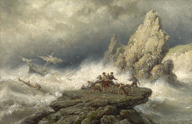 Koekkoek J.H.B.  | Shipwreck near the English coast, Öl auf Holz 33,8 x 52,3 cm, signed l.r. und dated 1881 on label on stretcher