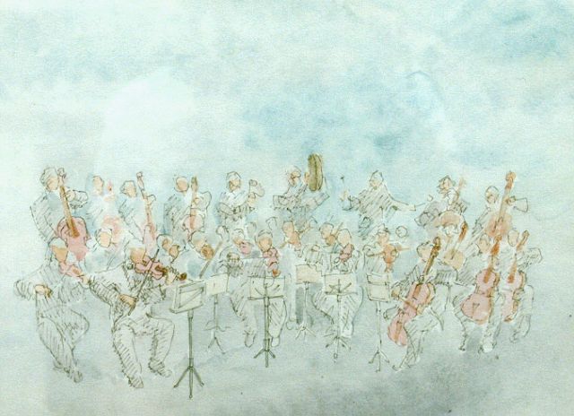Cheto M. del | The orchestra, Aquarell auf Papier 24,0 x 30,5 cm, signed l.r. with monogram und dated '84