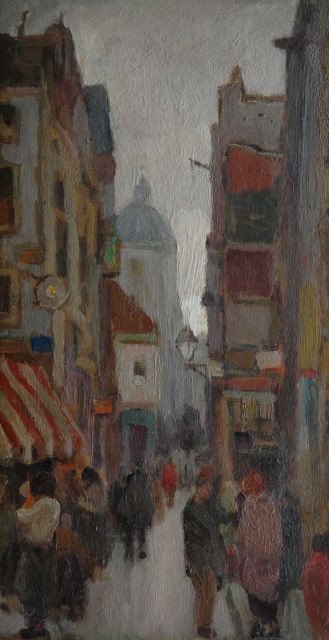 Joop Kropff | A busy street, Öl auf Leinwand auf Holz, 33,3 x 17,8 cm