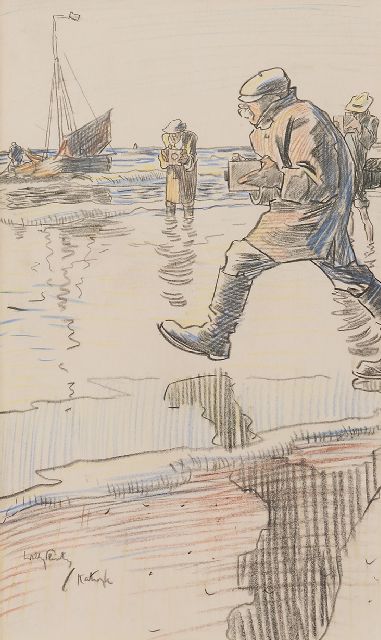 Willy Sluiter | Mit der Kamera auf dem Strand bei Katwijk, Kreide auf Papier, 32,7 x 19,7 cm, Unterzeichnet l.u.