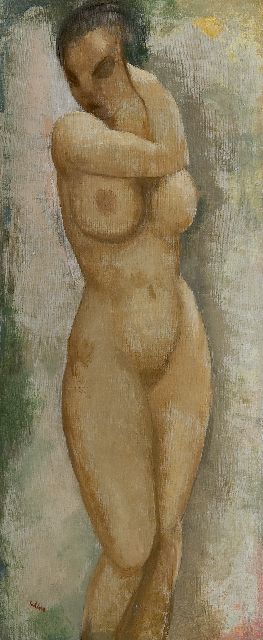 Toon Kelder | Stehender weiblicher Akt, Öl auf Leinwand, 70,3 x 30,5 cm, Unterzeichnet l.u.