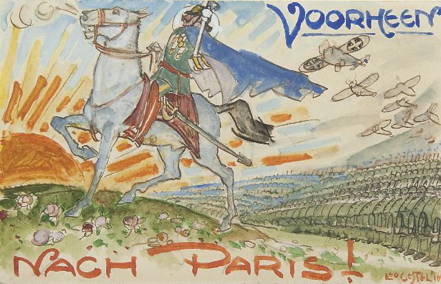Leo Gestel | Nach Paris: Emperor Wilhelm II on his horse, Aquarell auf Papier, 9,0 x 14,0 cm, signed l.r. und painted in  1918