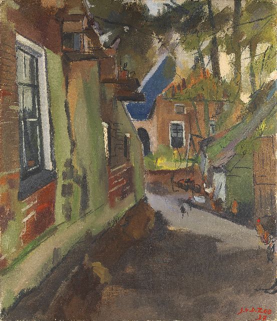 Jan van der Zee | A village street; on the reverse: Landscape with Zuidwolde in the distance, Öl auf Leinwand, 69,8 x 60,3 cm, signed l.r. und painted '37