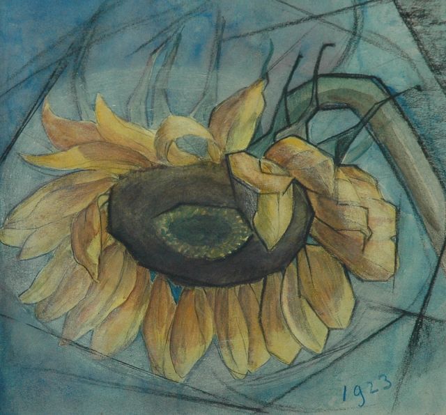 Albert Fiks | Sunflower, Schwarze Kreide und Aquarell auf Papier, 25,6 x 25,4 cm, dated 1923