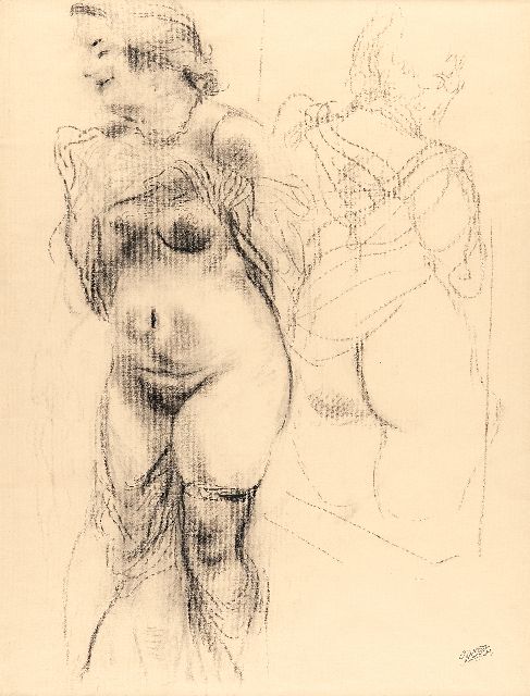 George Grosz | Akt mit Spiegelbild, Holzkohle  auf Papier, 62,0 x 47,0 cm, Unterzeichnet r.u. mit Namenstempel und zu datieren 1939