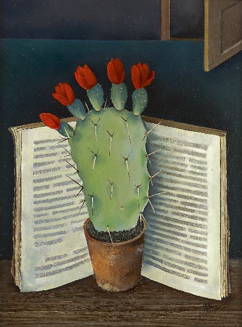 Boers W.H.F.  | Blossoming cactus, Öl auf Holz 40,0 x 30,0 cm, signed l.r. and on the reverse und painted in 1933