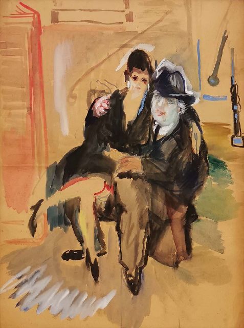 George Martens | Sitzendes Paar, Gouache auf Papier, 85,6 x 64,6 cm