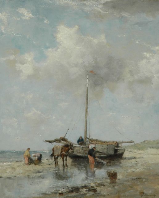 Johan Frederik Cornelis Scherrewitz | Shellfishers at low tide, Öl auf Leinwand, 56,5 x 46,2 cm, signed l.r.