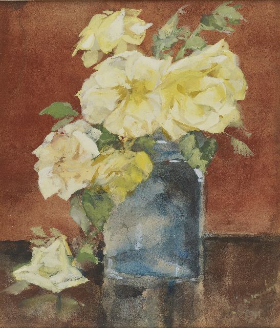 Menso Kamerlingh Onnes | Glasvase mit Rosen, Bleistift und Aquarell auf Papier, 25,3 x 21,1 cm, Unterzeichnet r.u. und datiert um 1885