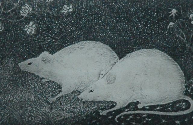 Mankes J.  | Two white mice, Kupferstich auf Papier 6,9 x 10,0 cm, signed l.r. (in pencil) und dated 1916