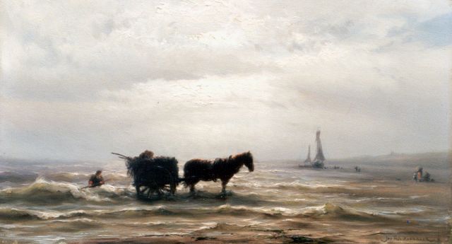 Jan H.B. Koekkoek | Shellgatherer in the surf, Zandvoort, Öl auf Holz, 23,2 x 41,0 cm, signed l.r.