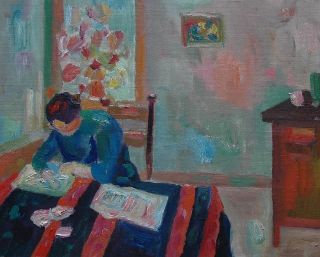 Dirk Breed | Interior with Lia, Öl auf Leinwand  auf Holzfaser, 35,0 x 43,0 cm, signed u.r. with initials