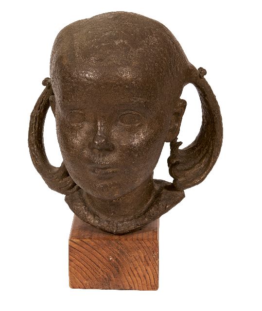 Pieter Starreveld | Mädchenkopf, Bronze, 27,2 x 19,5 cm, Unterzeichnet mit Monogramm auf Heftklammer