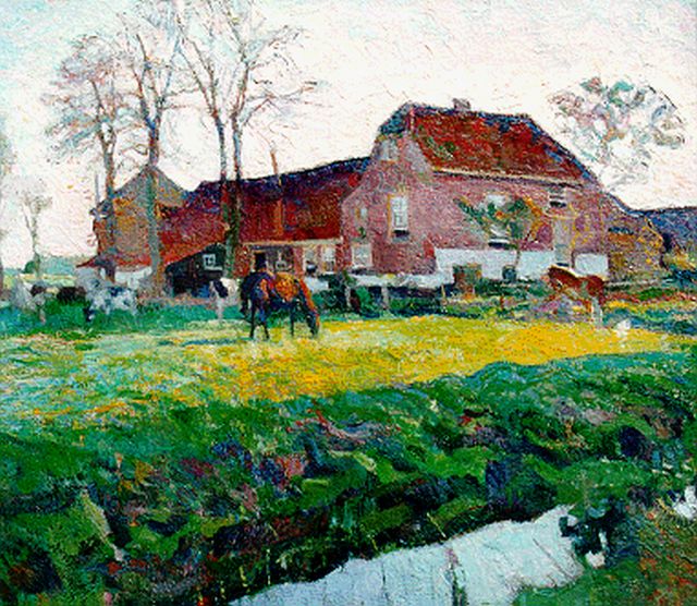 Pol Dom | A farm in a polder landscape, Öl auf Leinwand, 59,5 x 64,3 cm, signed l.r.